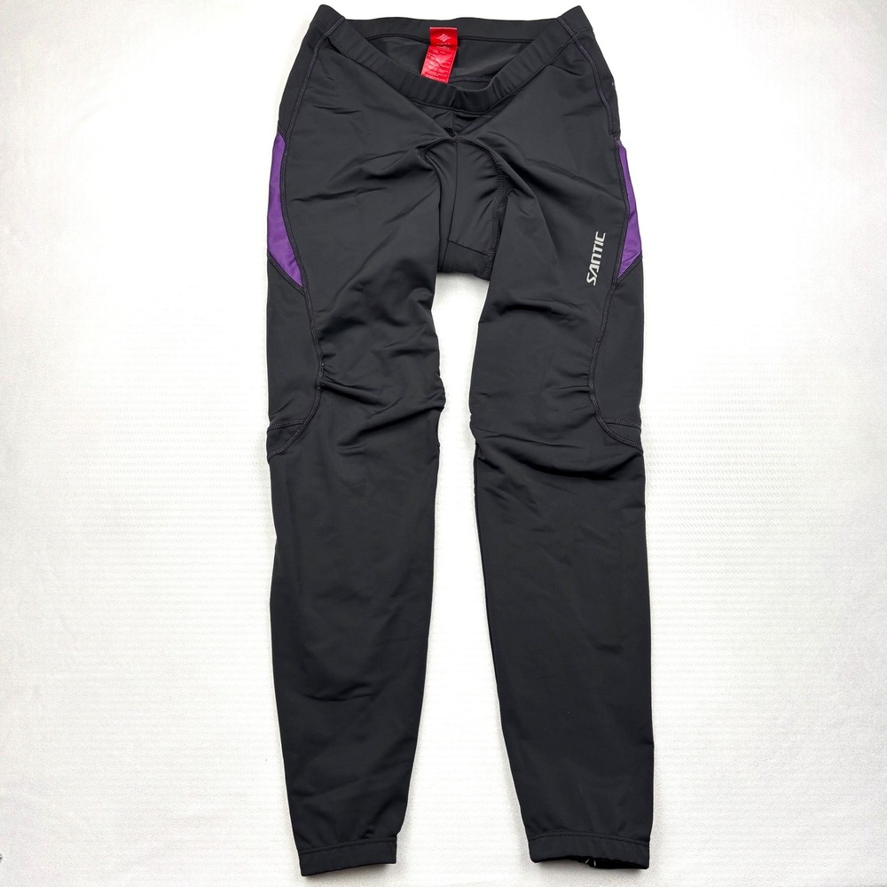 Santic Cycling Tights Mens XL Black Purple 3D Padded Ankle Zip Bike Pants KS416Z